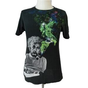 Albert Einstein Shirt Men's small black short sleeve cotton official Pipe smoke